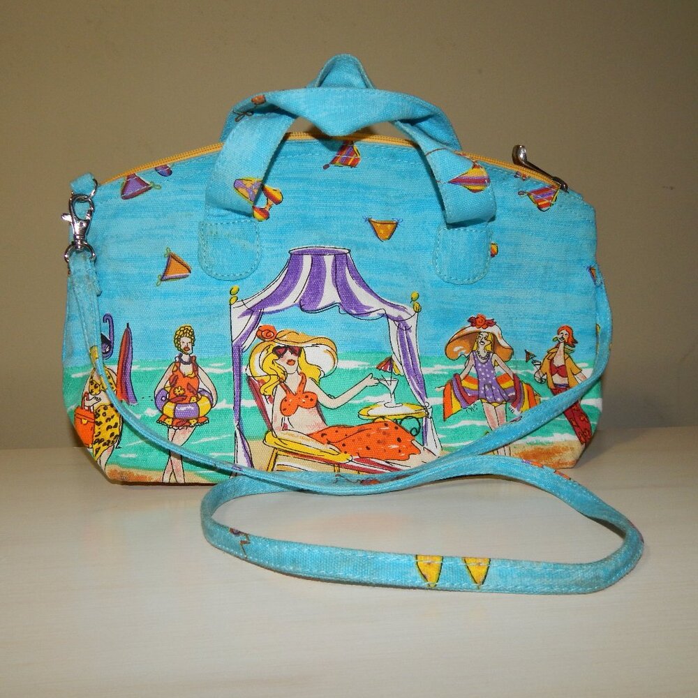 Anne Ornsby Quasby Beach Theme Canvas Purse Crossbody Bag